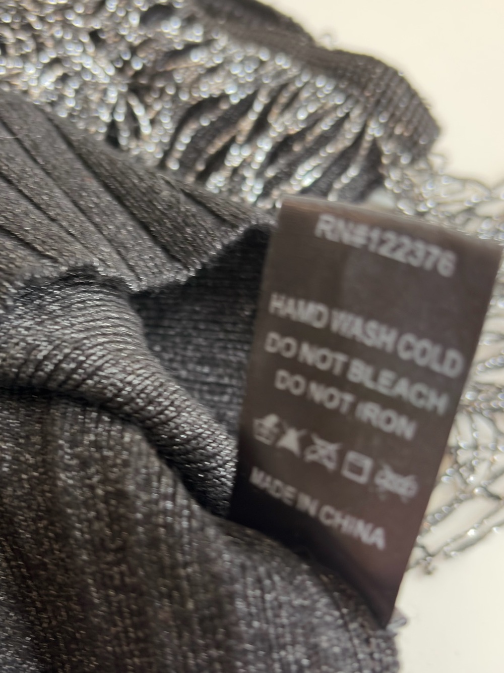 Fab’rik Black Silver Metallic Fringed Crop Ribbed Square Neck Tank Top Sz Medium - Picture 14 of 17